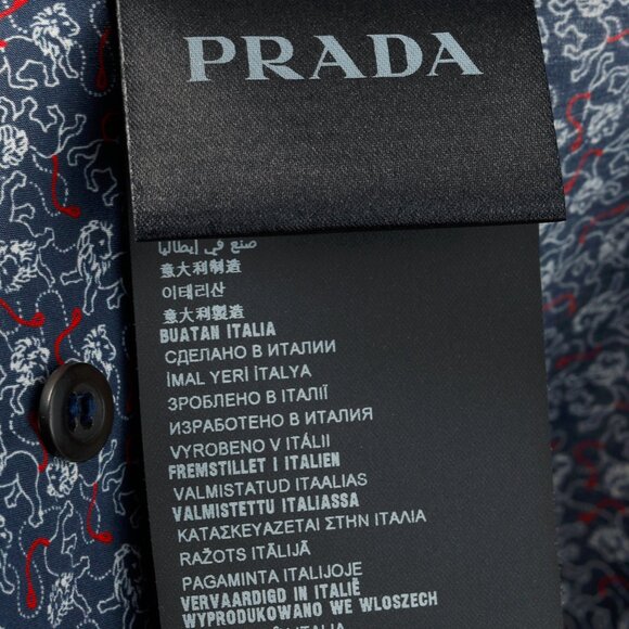 Prada Navy Lion-Print Cotton Short-Sleeve Button-Up Shirt - Picture 9 of 14